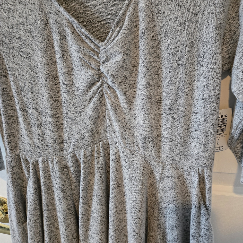 Gray V-Neck Women's Dress - Picture 3 of 6